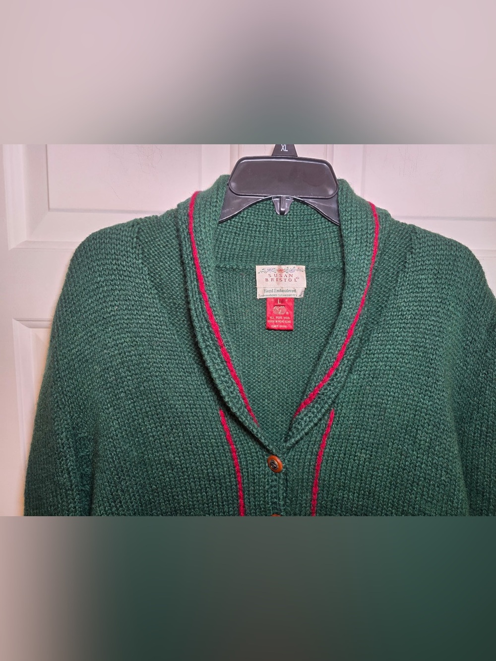 Vintage Susan Bristol Embroidered Cardigan Wool Floral Celtic Large ASO Phoebe - Picture 6 of 12